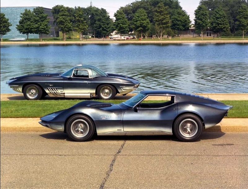 The Mako Shark I and Mako Shark II concept cars together