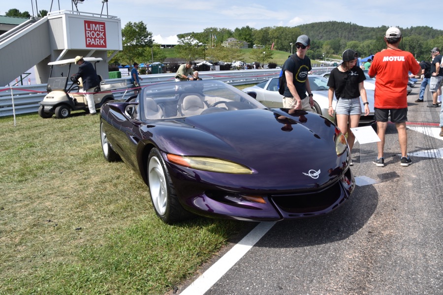 The 1992 Corvette Sting Ray III concept, a purple roadster, at Lime Rock Park